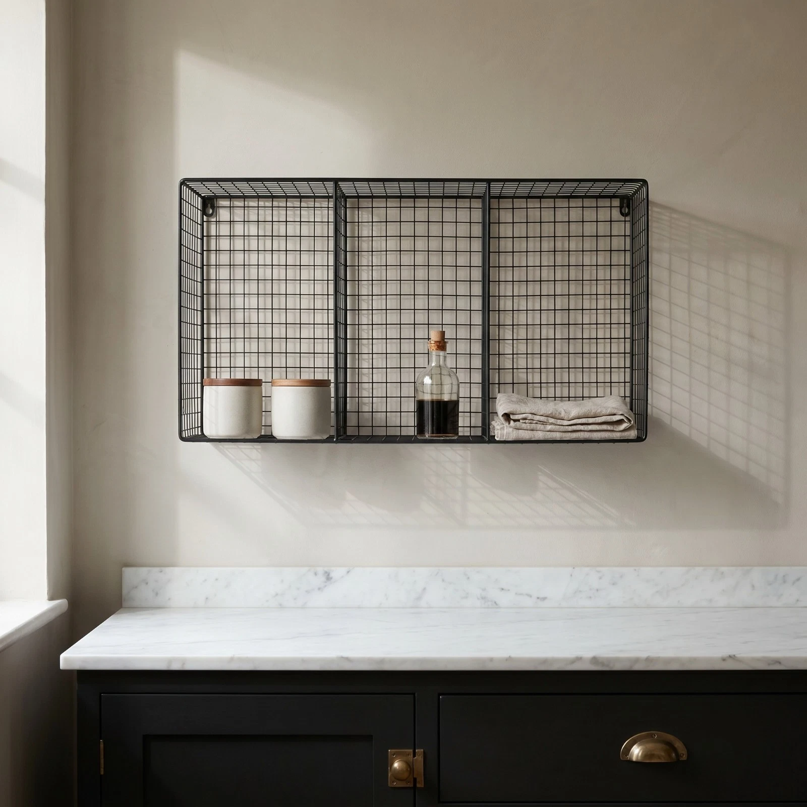 60cm Black Metal Wire Wall Shelf Unit Industrial Mesh Storage Display Organiser