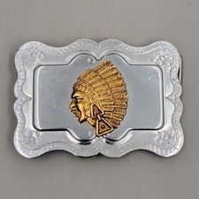 Vintage 1950s belt buckle NATIVE AMERICAN chrome INDIAN CHIEF JAPAN