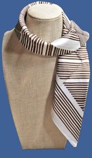 Glentex square scarf; stripes; 26.5 x 26.5in; brown, white; vintage; acetate