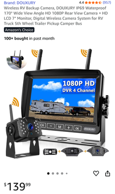 #ad RV Wireless Backup Camera DOUXURY IP69 Waterproof 170° Wide View Angle HD $77.00