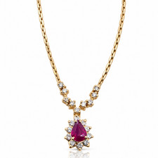 Vintage Pear Shape Ruby and Diamond Necklace 14KT  Yellow Gold