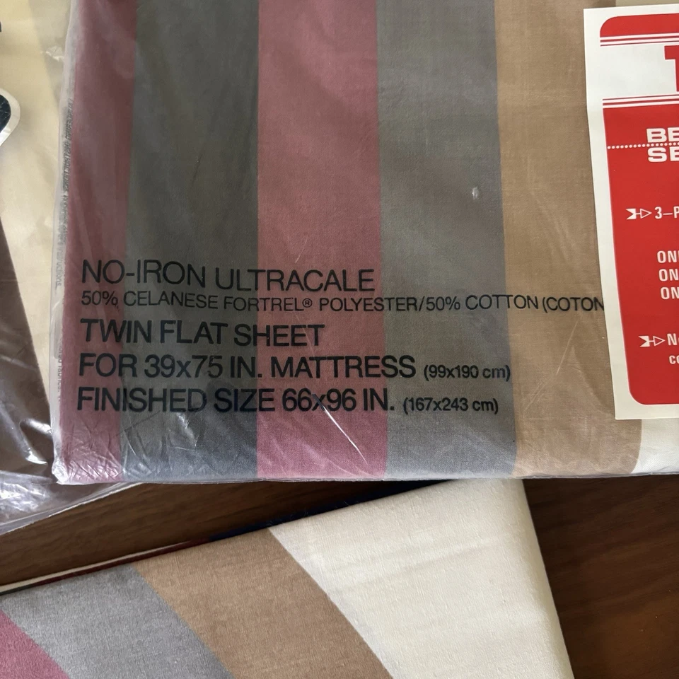 Juego de sábanas dobles Wamsutta Tomorrows Rainbow funda de almohada plana vintage marrón Foto 3 de 4