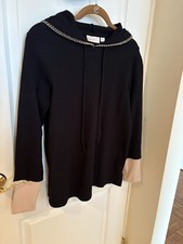 Belle by Kim Gravel Hooded Pullover Hoodie Black Beige Contrast Cuffs Long Slee  