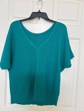 Ann Taylor Loft v neck short sleeve sweater teal green size small