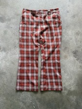 1970s Vintage Plaid Wide-Leg Flare Acrylic Pants Size 34