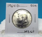 1964-D KENNEDY Fifty Cent Half Dollar Coin 90% Silver /Mint State 67 (E)
