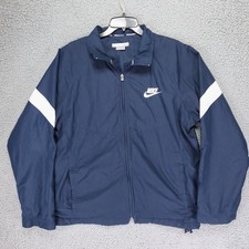 Vtg Y2K Nike Track Jacket Mens M Navy Blue White Swoosh Jersey Lined Grey Tag
