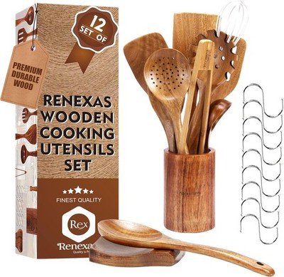 Wooden Spoons for Cooking Natural Teak Wooden Kitchen Utensils Set for Stirring