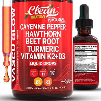 Cayenne Pepper Hawthorn Beet Root Turmeric Vitamin K2+D3 Liquid Drops 60ML