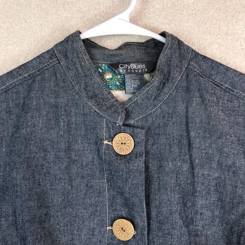 Vintage Womens Shirt Medium Petite Blue City Blues by Koret Denim Large Buttons - Picture 4 of 10