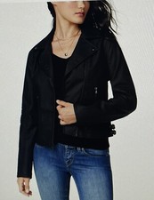 Celebrity Pink Black Faux Vegan Leather Moto Jacket Size Xxl Biker Lined Zipper