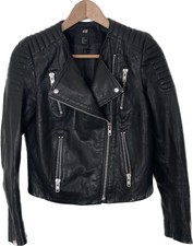 H&m Genuine Leather Biker Moto Jacket Biker Black Small 4