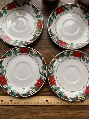 Vintage Tienshan Deck the Halls Christmas Dinnerware Set 16 Pcs