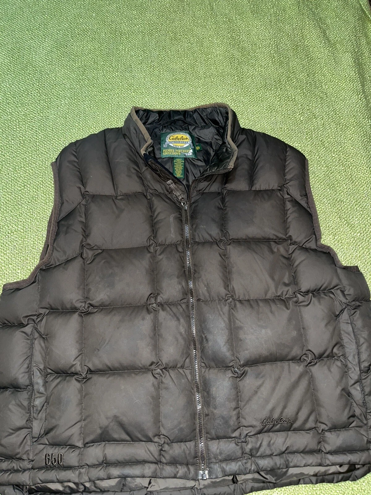 Cabela's Premier Goose Down Fleece Lined Puffer Vest brown mens 2XL