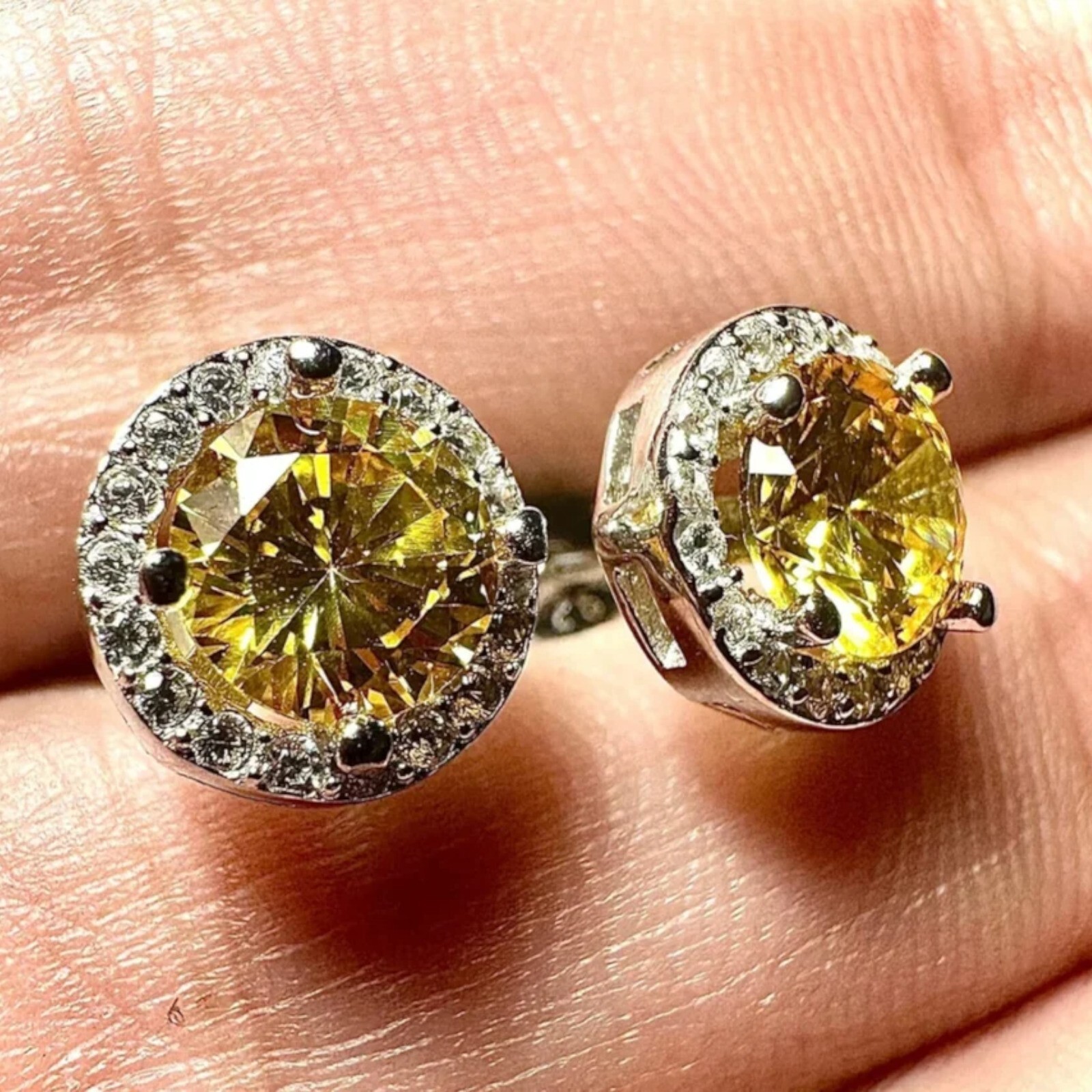 1.70 Ct Round Cut Lab-Created Citrine Women's Stud Earrings in 14K White Gold Plated Setting
