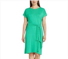 CHAPS Women's Crewneck Stretch Knit Dress Sash Belt Green Full Coverage, Size S