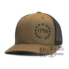 1776 Betsy Ross 13 Colonies 2A Coyote / Black hat cap Trucker Mesh Snapback