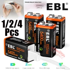 EBL USB 9V Rechargeable Batteries 5400mWh 9 Volt Lithium Battery Pack LOT