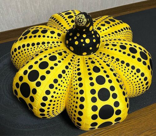 Yayoi Kusama Yellow Pumpkin Soft Sculpture Large Size Black Polka Dot