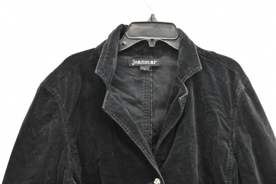 Jaqueta de veludo Janstar feminina preta sólida manga longa aba bolso três botões G - Imagem 3 de 4