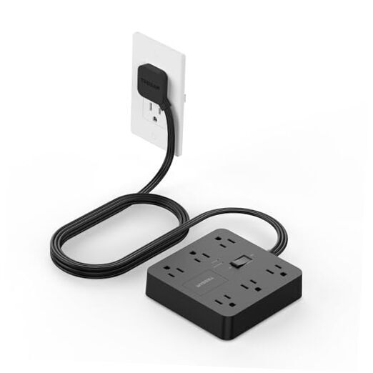 Surge Protector Power Strip,  Flat Plug Extension Cord 5FT (Without USB) Black-image