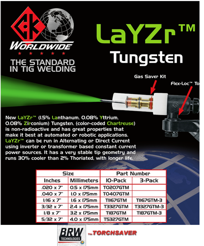 TIG Welding Tungsten Electrodes - 1/16, 3/32, 1/8 Premium LAYZR *non ...