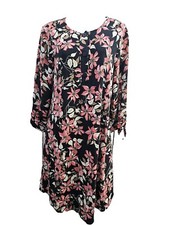 J.JILL Wearever Red Floral 3/4 Sleeve Midi Jersey Shift Shirt Dress Women's EUC