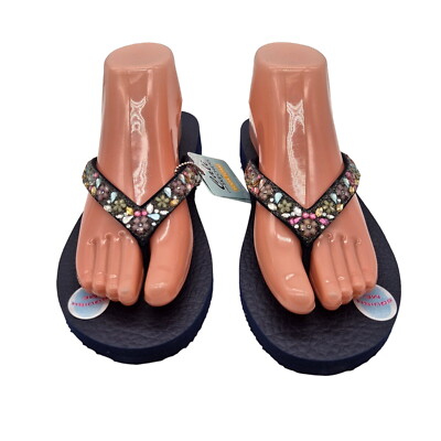 Skechers Cali Meditation Daisy Yoga Foam Women Size 9  Blue FlipFlop Sandals 916