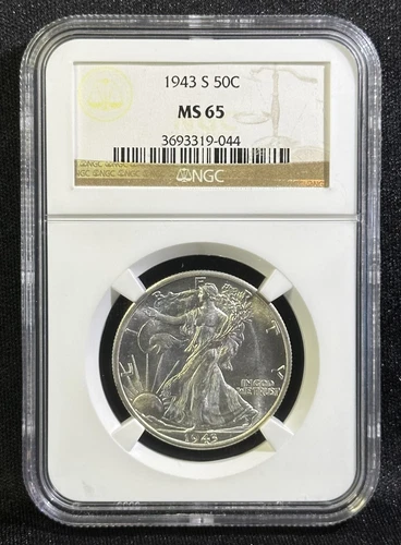 1943-S Walking Liberty Half Dollar NGC MS65 Gem BU Luster Bomb - Silver 50C