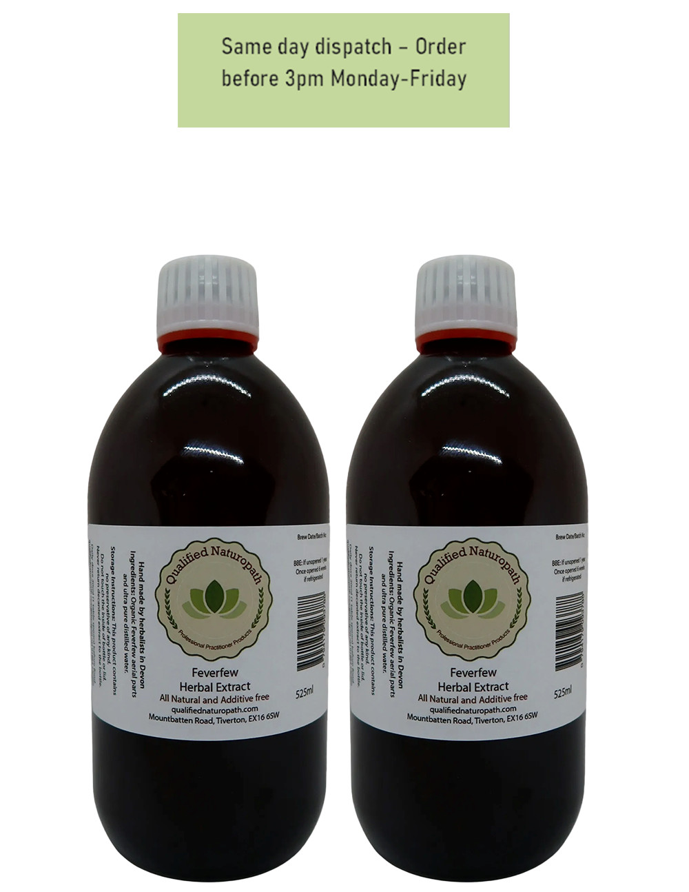 Feverfew Herbal Extract - Twin Pack 1050ml (2x525ml) - In Glass Bottles