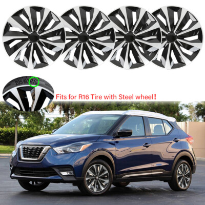 4x Silver 16'' Wheel Covers For Nissan Kicks 2017-2023 Snap On Full Rim Hub Caps