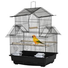 Image of Metal Bird Cage with Plastic Perch Food Container Handle 50.5 x 40 x 63cm Black