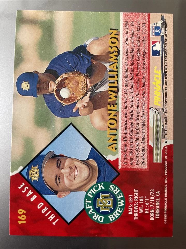 1995 Pinnacle Baseball #169 Antone Williamson RC - Image 2 of 2