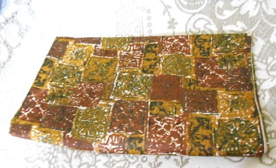 Brown Gold Green Batik Tribal Print Cotton Sateen Fabric Remnant 68Lx36W Tropica