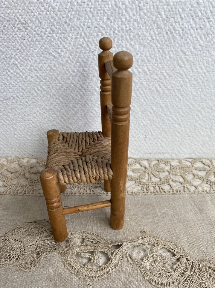 Ancienne Petite Chaise Paille Miniature Poupée Deco Vintage  - Photo 4/4