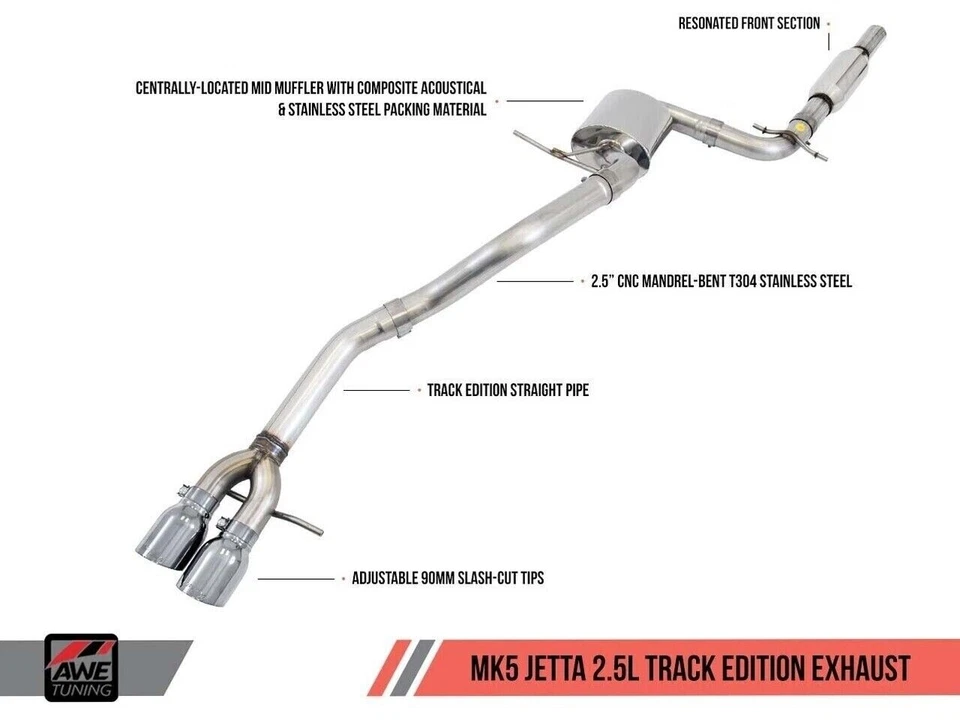 Escape trasero AWE 3020-22024 Track Edition Cat para 05-14 VW Jetta/Sportwagen 2,5 L Foto 2 de 4