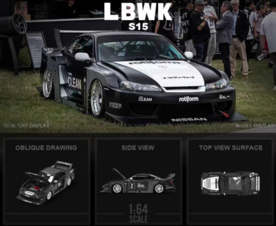 TM 1:64 JDM Black Silvia LBWK S15 #2 Sports Figure Model Diecast Metal Car