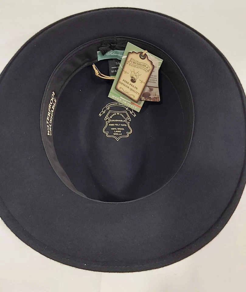 Chapeau En Feutre De Laine Fedora Bleu À Large Bord Made In Italy - Photo 3/4
