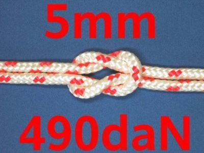 5mm 490kg Schot Fall Tau weiß/neonorange 10m Meterware