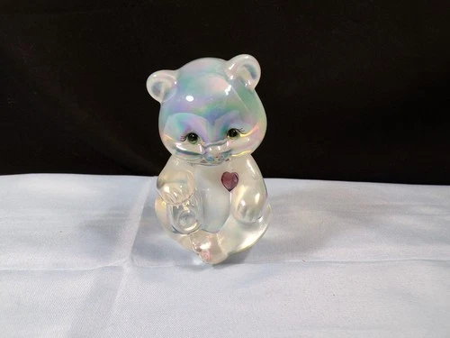 Fenton Opalescent iridescent Glass Painted Birthstone Bear Figurine February