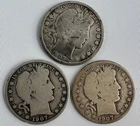 1907 P D O Silver Barber Half Dollars Three 50c Coin Lot Type Coins Circulated