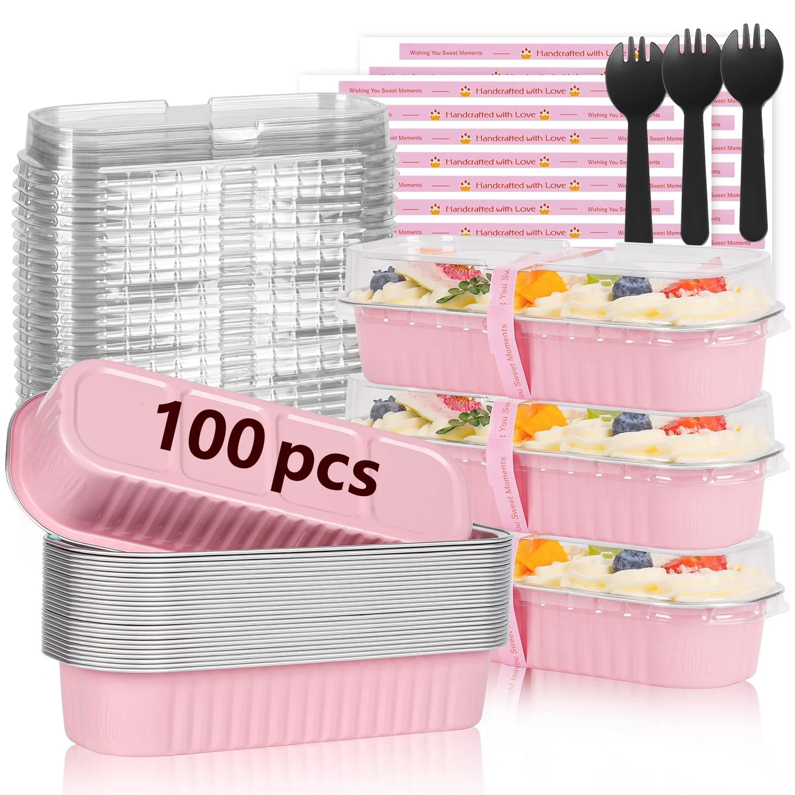 YQER 100 Pack Mini Loaf Pans with Lids and Spoons Sealing Sticker, 6.8oz Mini...