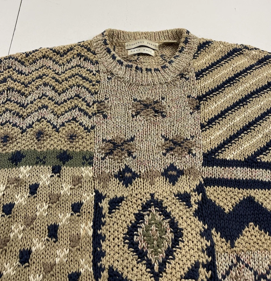 Geoffrey Beene Hand Knit Sweater Men Size XL Brown Cable Knit Pullover - Image 3 of 4