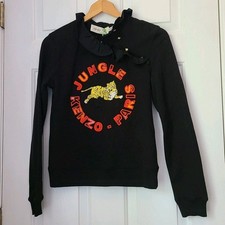 Suéter Kenzo X H&M Bordado Cuello Volantes Tigre Talla XS Negro Selva Boho Nuevo