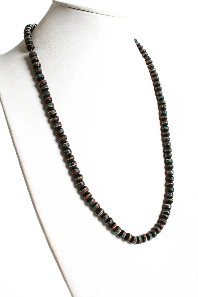 Collar de oración borla con cuentas de madera con incrustaciones de piedras preciosas Rarities para mujer 28" Foto 3 de 4