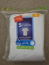 Hanes Boys 5 Pack White Tagless Short Sleeve T-Shirts Sz L 14-16 Undershirts NEW
