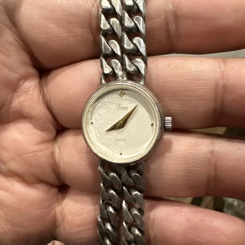 Vtg Timex Watch Women 21mm Silver Multi Chain Band 1989 New Battery For Repair