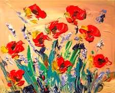 RED FLOWERS  PAINTING Expressionist MODERN ART ORIGINAL  OIL  G9EDE8