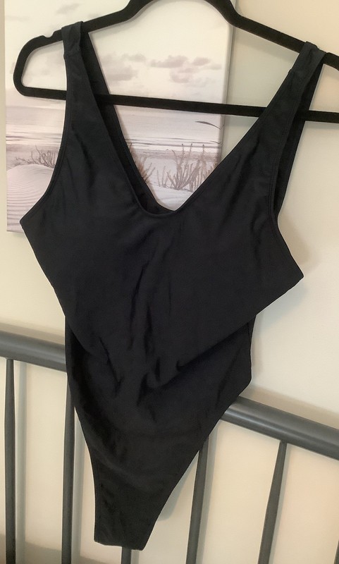 Black One-Piece Thong Swimsuit, Size XL
