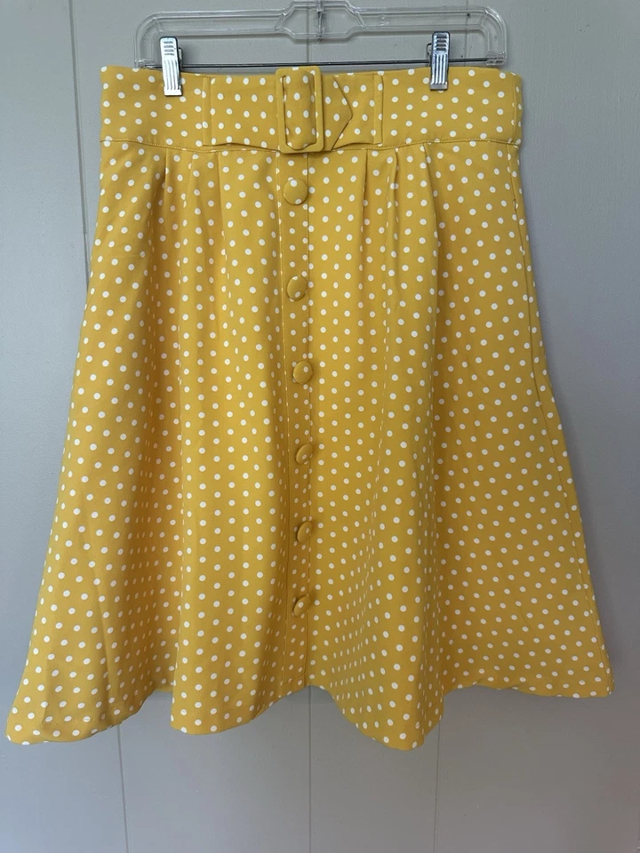 Falda Modcloth Intern Of Fate en Lunares Cítricos Talla Grande Bolsillos Botones Cinturón Foto 4 de 4